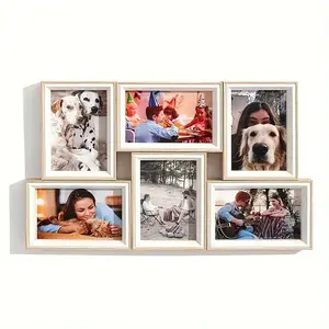 Wooden Photo Frame Set, Style Cure Series Wall & Desktop Display, Ideal Home Decor, Natural Wood Color, 4x6 Inches, 6 Pieces