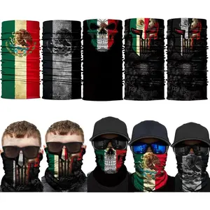 5 count Skull  Scarf Tube Bandana Headband Headwear for  Riding Biker Headband Skeleton Mexico Flag  Gaiter Scarf