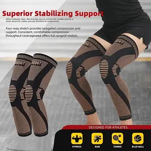 2pcs Copper Fiber Long Knee Sleeves, Protective Sleeves, Compression Leg Warmers, Thermal Knee Support, Knee Wrap, Outdoor Sports, Running, Fitness, Basketball, Badminton