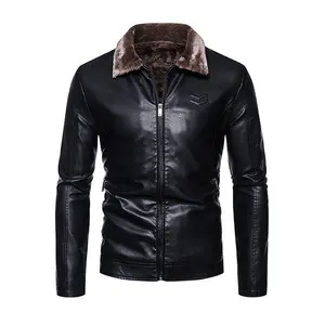 Men's Black Faux Leather Jacket - With Sherpa Collar, Warm & Stylish