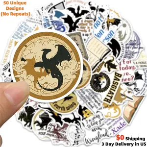 50PCS Dragon Rider Fantasy Stickers - Dark Romantasy Aesthetic Decals for E-reader, Laptop, Water Bottle & Tablet - Bookish Gift for Fantasy Lovers & Readers - High Quality Gothic Dragon Art Sticker Pack