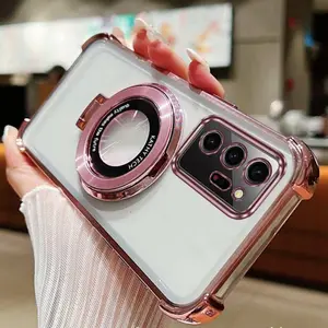 Note20 Ultra Popular Phone Holder Protective Case For Compatible With Samsung Galaxy Note 20 Ultra Transparent Plating Cover and Shockproof Circle Protector Cases Accessories