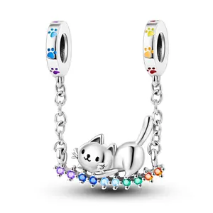 MULA 925 Sterling Silver cat rainbow pendant | Shining zircon + enamel craftsmanship | Playful and cute design | Suitable for Pandora bracelets & necklaces |  The perfect gift for cat lovers, Enamel Details, Zircon Craftsmanship