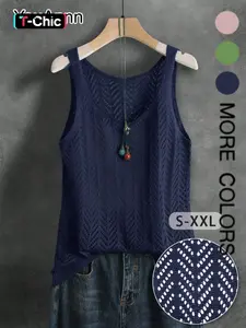 Women's V Neck Hollow Out Cutout Knitted Tank Top, Summer Thin Casual Slim Fit Sleeveless Blouse, Unique Design Comfortable Loose Vest