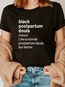 100% Cotton Black Postpartum Doula Definition Funny Birth Worker T-Shirt
