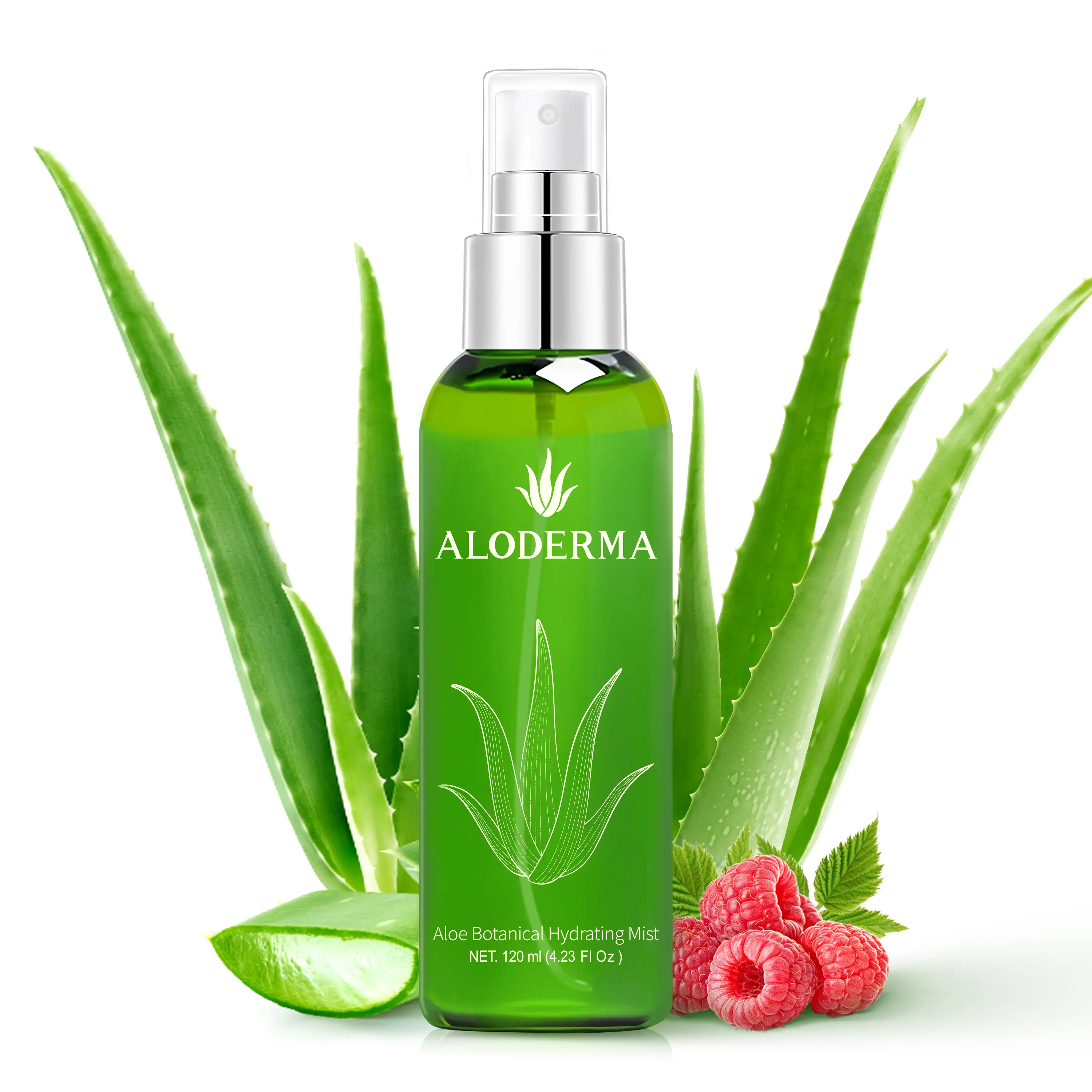 Aloderma Plant-Based Raspberry Facial Mist - 82% Organic Aloe Vera, Panthenol-Infused Daily Hydrator, Soothing, Lightweight Skincare Spray, 120ml/4.23oz, Moisturizer, Hydrate, Face, Dewy Skin, Panthenol + Aloe