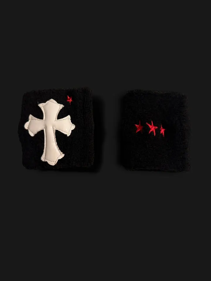 ✮ CHROME WRISTBANDS | WHITE CROSS ON BLACK