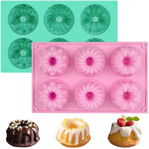 2 Pcs Mini Bundt Cake Pan, 6-Cavity Fluted Tube Non-stick Silicone Baking Mold for Cupcakes, Donuts, Cornbread, Brownies, Jellies