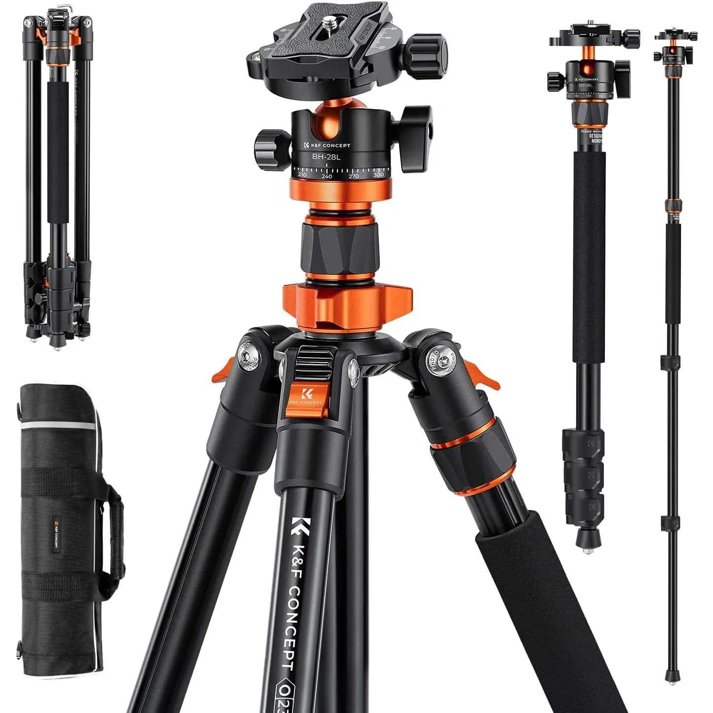 K&F CONCEPT Aluminium Metal Tripod Stabilizer - 78" Portable Photography Stand, 81" Tripod-Monopod with Stick, 22lb Max Load Folded 19.3" Heavy Duty Travel Accessory for DSLR Cameras, Camera Accessories