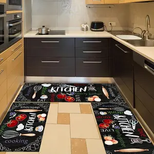 Kitchen Mat Set 2pcs/3pcs, Non-Slip Durable Polyester Fiber Mats, Ideal for Kitchen Laundry Room Hallway, Quick Dry Easy Clean, Kitchen Rugs Sets