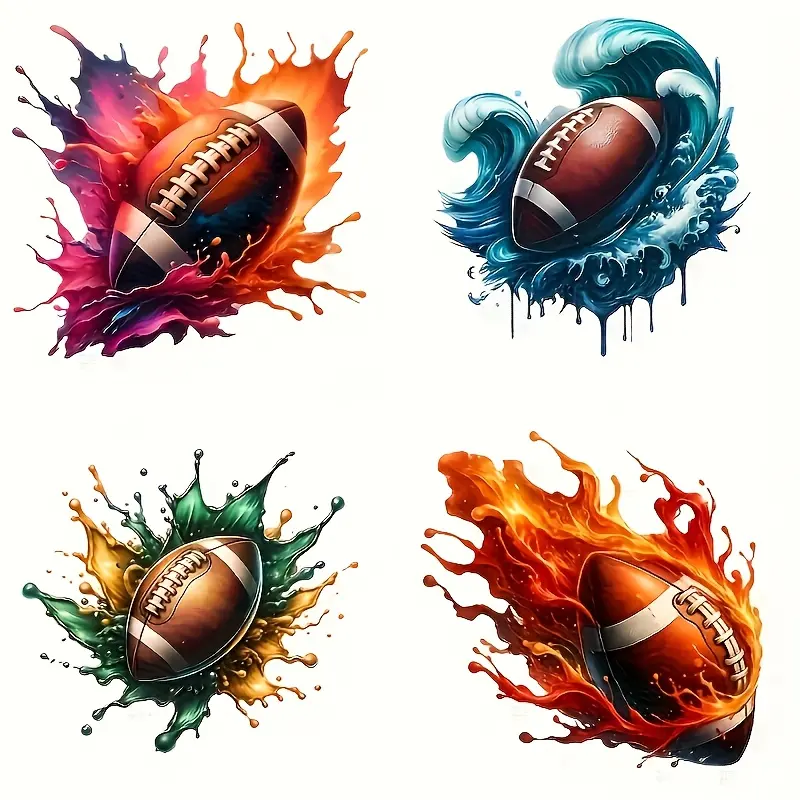 4 Pack Football Heat Transfer Vinyl Stickers Colorful Durable Washable Iron on Decals DIY Material Crafts Decoration for T Shirts Masks Jeans Backpacks Perfect for Sports Fans