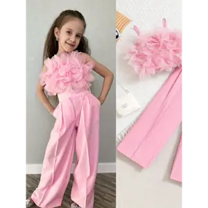 Pressnail Outfit School Kpop Demon Hunters Merch Kids Toddler Girl Fashion Outfits Mesh Floral Decor Tank and Suit Pants Set for Outdoor Spring Summer Fall