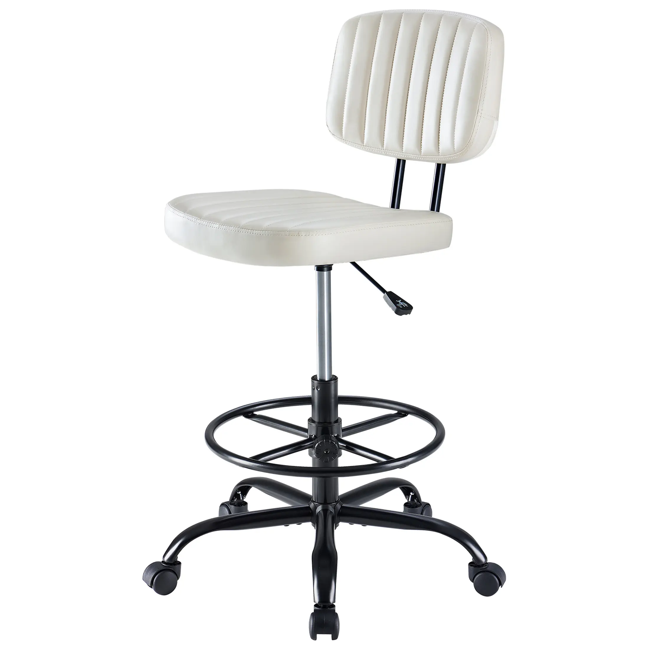 Sweetcrispy BIFMA-Certified High-Back PU Leather Height-Adjustable Rolling Swivel Armless Office Chair - Adjustable Desk, Comfortable, Easy Roll, Height Shifting, Lift Support Stool - Easy-Setup Modern Vanity Chair for Small Spaces, Adjustable Desk Stools