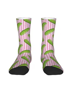 1 Pair Hip Hop Retro Pickles Pickle On Pink Stripes Crazy Men's compression Socks Unisex Harajuku Seamless Printed Funny Novelty Happy Crew Sock
