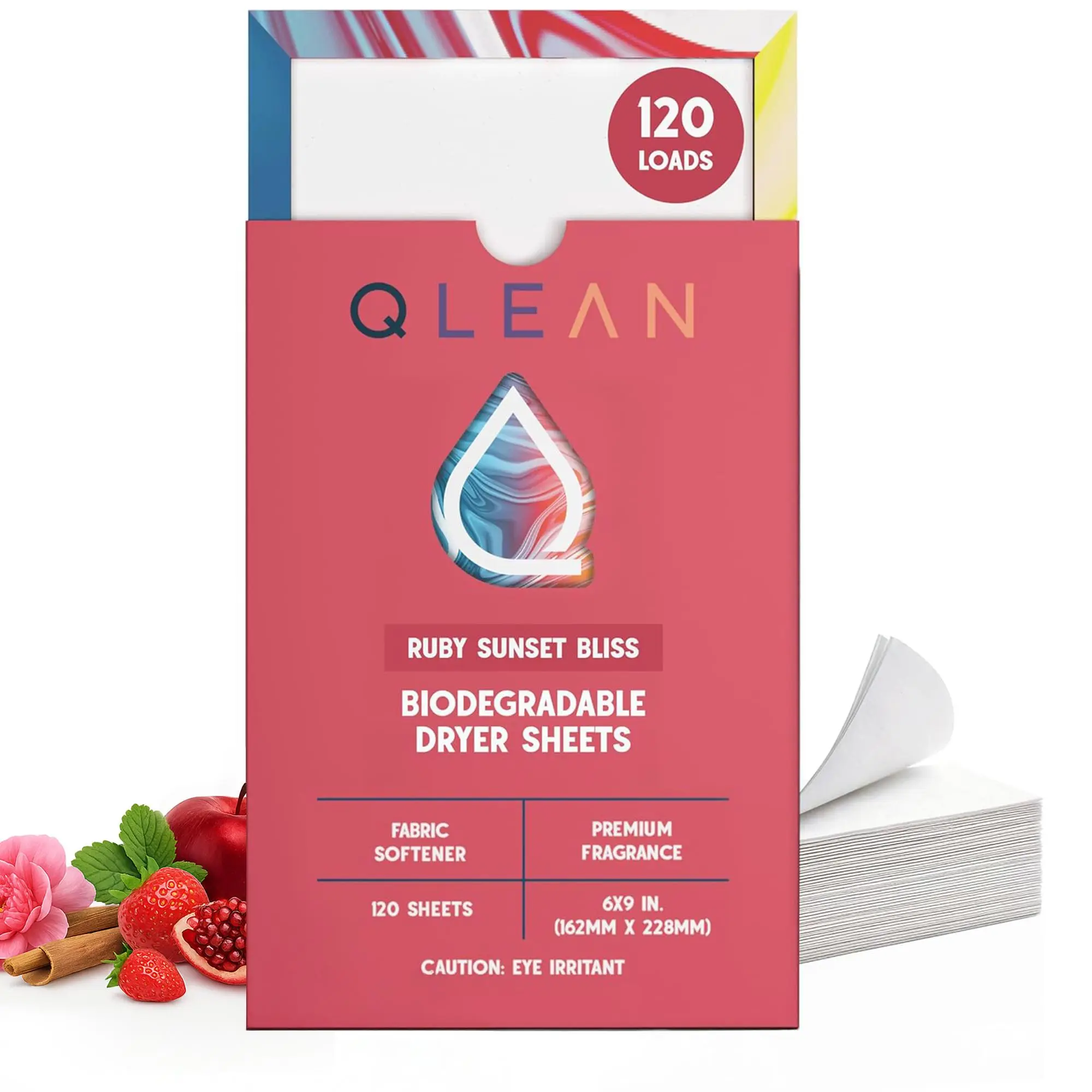 Qlean Dryer Sheets – Plant-Based Fabric Softener & Static Remover | Biodegradable Bamboo Sheets for Soft, Fresh Laundry | 120 Loads, Gentle for Sensitive Skin