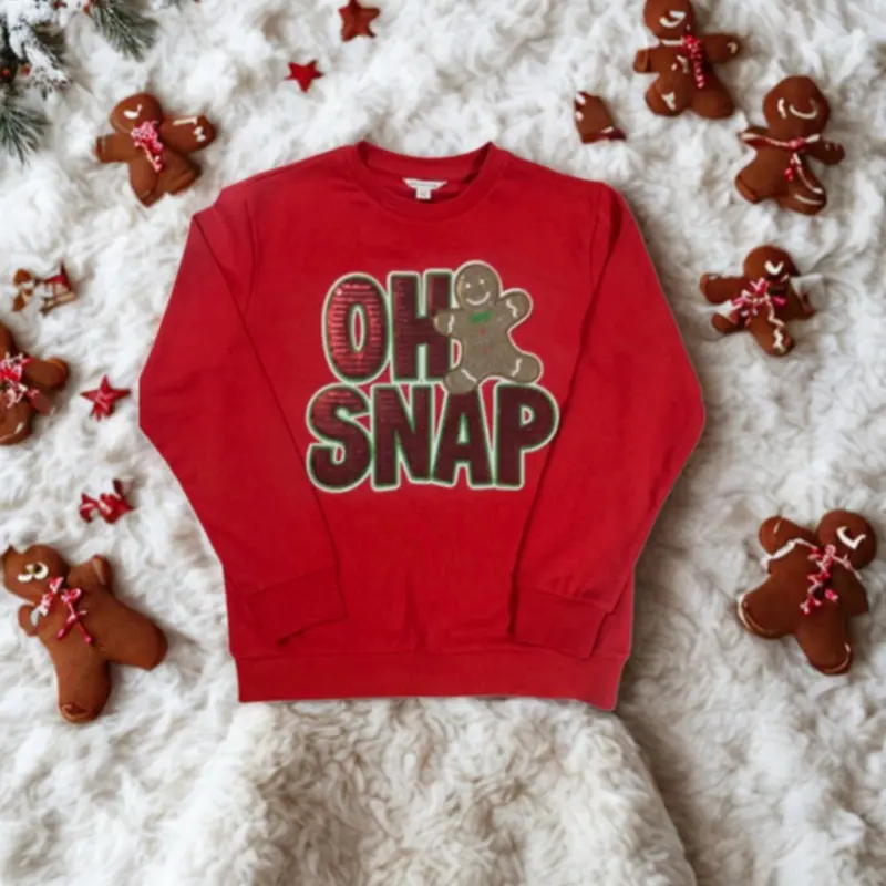 'Oh Snap' Chenille Patch Crewneck Sweatshirt - red Festive Pullover for Christmas Outings & Holiday Wardrobe Womenswear Tops