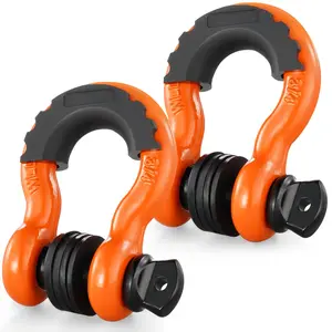 VEVOR 3/4" D-Ring Shackle, 2 Pack Alloy Steel Shackles 62832 lbs (28.5 Ton) Break Strength with 7/8" Screw Pin, Isolators & Washers, Heavy Duty Off Road Vehicle Recovery Shackle for Jeep Truck, Orange