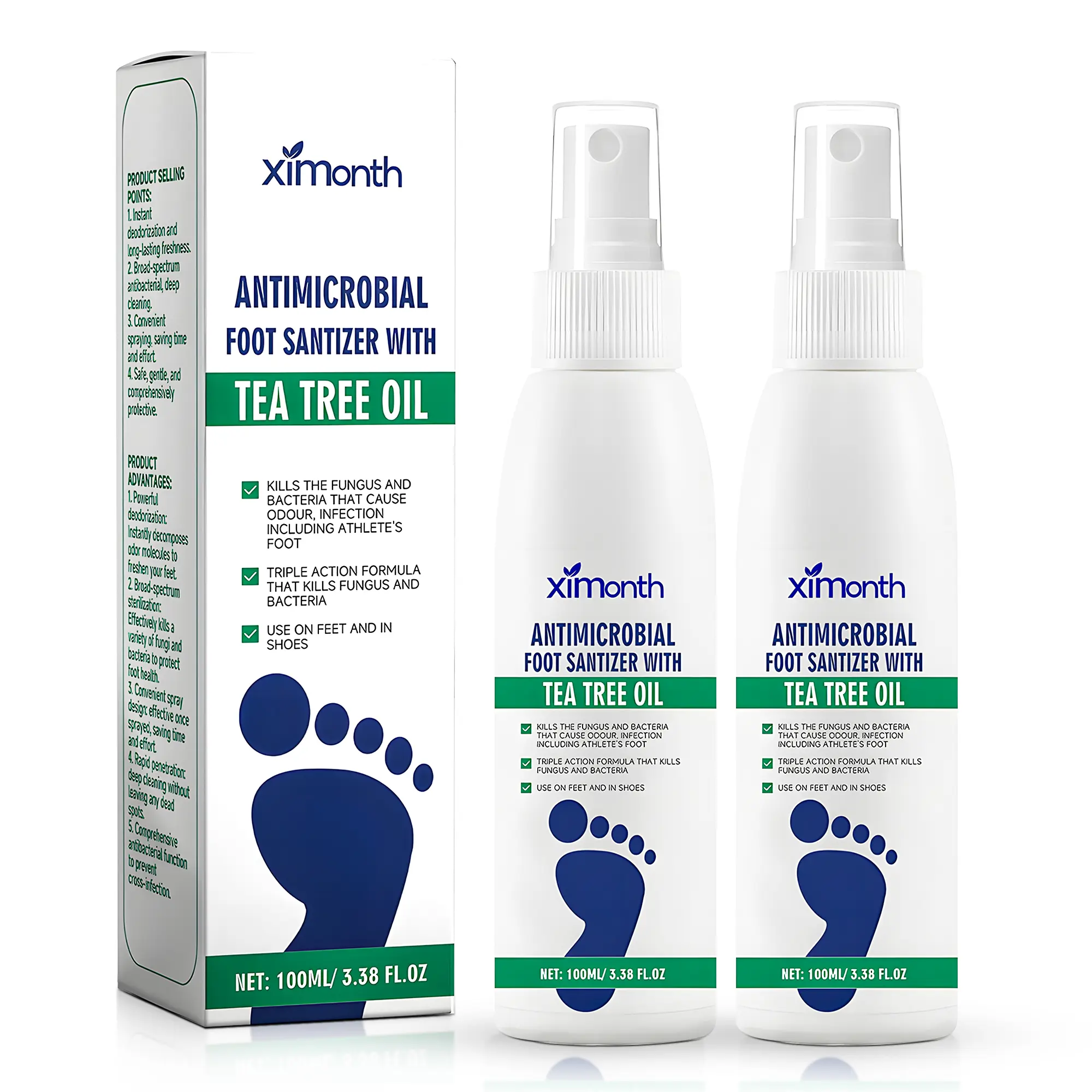 (2 bottles)Tea Tree Oil Foot Spray - Plantar Moisturizing Deodorant for Odor Control & Dry Feet Care, Natural Foot Sanitizer with Antifungal Properties,Ximonth Clear Foot Sanitizer Spray,for Foot & Shoe Freshness