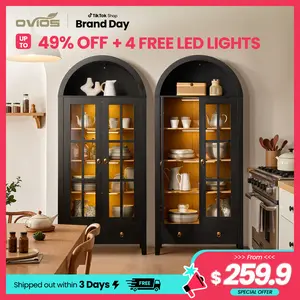 【Spring Glow Up】71" Tall Arched Kitchen Pantry with Magnetic LED Lights, Modern Farmhouse Wood Kitchens Storage Cabinets with Large Drawers and Glass Door, Versatile Cupboard for Kitchen, Dining Room, Bathroom, Livingroom