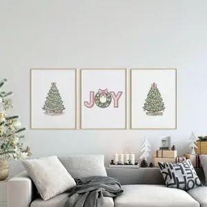 3-Piece Minimalist Christmas Tree Wall Art Set, Framed & Unframed Canvas Prints, Party Posters, Living Room Decor, Modern Home Decor, Holiday Theme