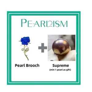 【Simon】Blue Rose Brooch + Supreme Edison pearl  (Min 1pc Edison pearl as gift ) [Open in live ]｜Freshwater Rare Color/Flawless Round pearl 10-14mm