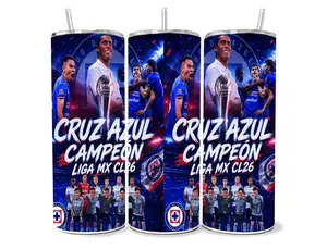 Cruz Azul Futbol Insulated 20 oz Skinny Tumbler Water Bottle - Portable, Reusable Kitchenware Drinkware with Lid, Straw, Water Bottles