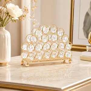 Metal Gold Napkin Holder Stand, Multi-Purpose Standing Tissue Dispenser & Table Card Organizer, 5.7×4.3 Inch Modern Metal Crystal Table Caddy for Dining Kitchen Bathroom Party Tabletop Decor