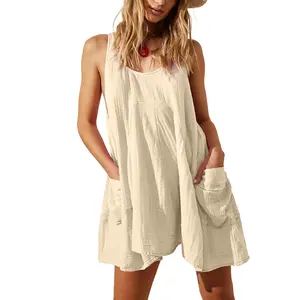 Women's Summer Sleeveless Mini Dress Casual Crew Neck Sundress with Pockets