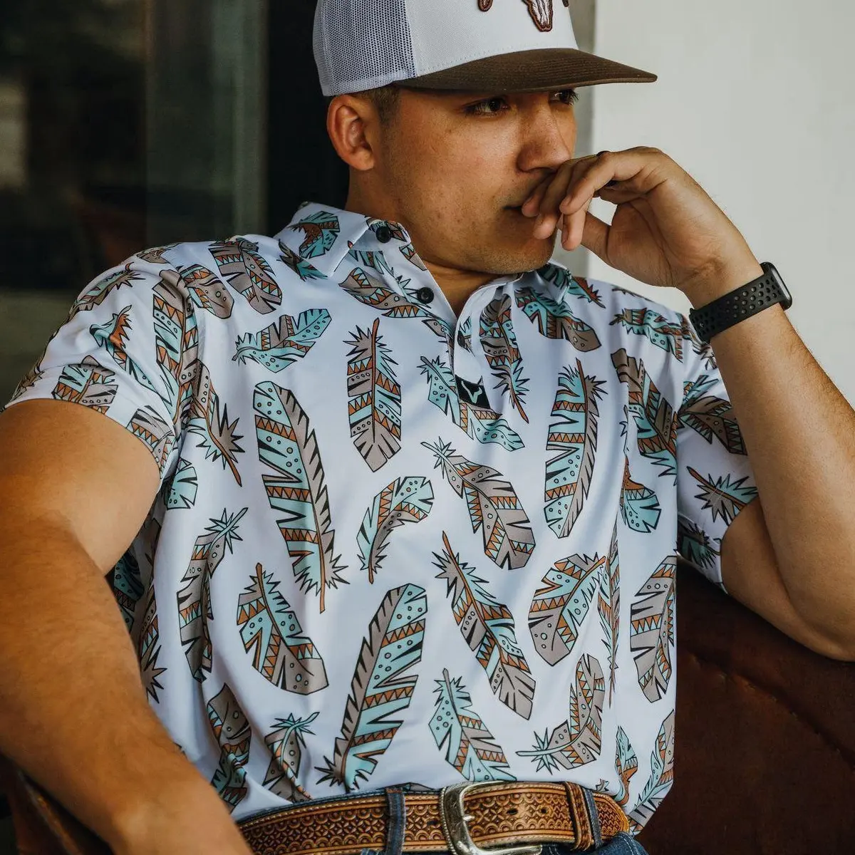VX Leather Men Polo, Feathers White Polo, Polo Shirt For Men, Golf Polo, Ideal Gift For Him