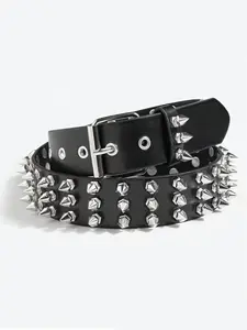 Men's Punk Style Rivet Decorated Heavy Metal Belt, Faux Leather with Square Buckle, Casual Fashion Accessory for Holidays