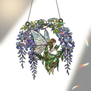 Wisteria Fairy Suncatcher, Hologram Acrylic Window Hanging, Cottagecore Decor