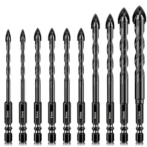 Masonry Drill Bit Set, 3/6/10pcs Concrete Drill Bit Set for Tile, Brick, Glass, Plastic and Wood, for Home Improvement, Tungsten Carbide Tip Hex Shank Drill Work with Ceramic Tile, Wall Mirror, Paver on Concrete Or Brick Wall, Spiral Drill Bit