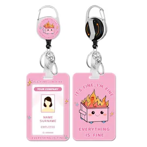 Pull Tab ID Badge Holder Set, Retractable Badge Reel with Rotating Clip, Durable Keychain Business Card Stand, Teacher Work Badges Accessories, Retractable Badge Holders