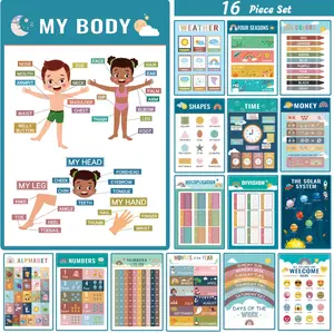 16 Boho Educational Posters for Toddlers - Classroom and Teacher Decor for Kids, Perfect for Ages 1-5, Ideal for Elementary and Boho-Themed Rooms. Kindergarten Charts