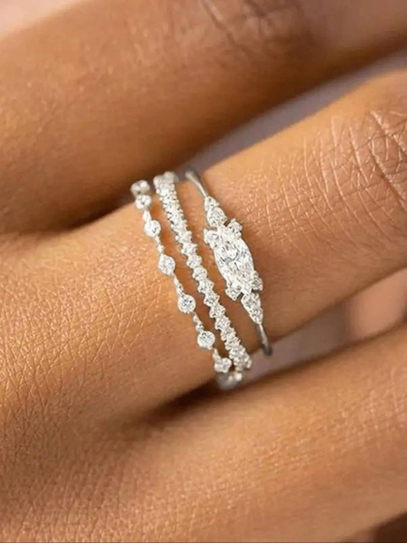 3 Pcs/Set Elegant Cubic Zirconia Ring Set Stackable Rings For Women For Wedding Party Engagement Anniversary Jewelry Valentine's Day Gift