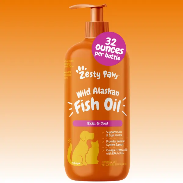 Zesty Paws Natural Wild Alaskan Fish Oil Formula with Pump for Dogs & Cats Omega 3 Fatty Acid Fish Oil with EPA & DHA for Skin and Coat Supplements