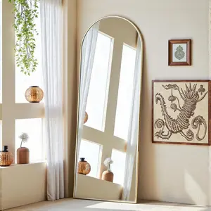 OGCAU Full Length Mirror, 58"x18" Arched Full Body Hanging, Leaning or Standing Floor Mirror, Wall Mounted for Bedroom Living Room with Aluminum Frame, Gold