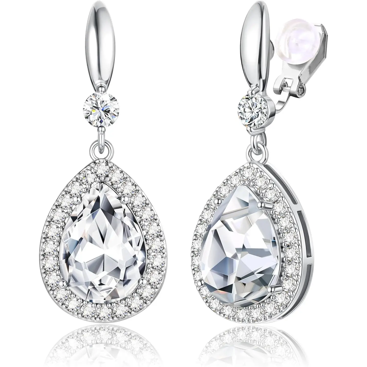 Milacolato Women's Clip-On Earrings, Elegant Champagne Teardrop Dangle with Rhinestone Beads, Metal-Coated No-Piercing Vintage-Modern Jewelry for Prom, Birthday, Anniversary, Everyday, Any Occasion