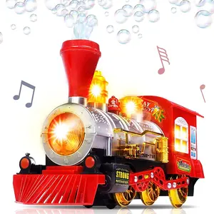 Bubble Blowing Toy Train with Lights & Sounds - Bump & Go Steam Locomotive for Kids