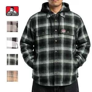 Ben Davis Men's Plaid Hoodie - 100% Cotton Shell, Polyester Quilted Lining, Regular Fit, Heavy-Duty Snap Front, 3-Piece Lined Hood with Drawstrings, Adjustable Cuffs, Chest Pockets, Men's Tops