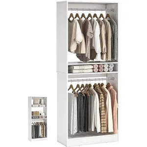 Unikito Freestanding Closet System, 25” Closet Organizer Wardrobe with Hanging Rods & Shelve, Adjustable Clothes Garment Rack, Sturdy Walk in Closet Tower, Easy Assembly, 25" W x 16" D x 80" H