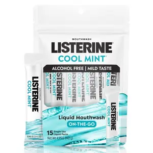 *NEW* Listerine On-The-Go Cool Mint Alcohol Free Mouthwash Packets, 0.33 fl oz (Available in 10 count, 15 count, and 30 count)