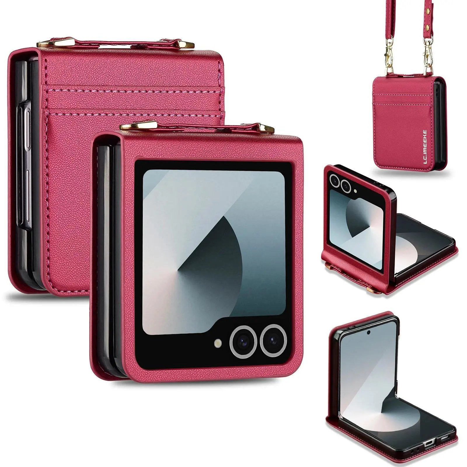 LUCY Crossbody Cards Solt Wallet Leather Phone Case for Samsung Galaxy Z Flip 8 7 6 5 4 3 5G Flip7 FE Flip8 Wrist Strap Lanyard Cover