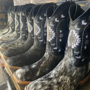 Men's Cow-hide Boots with Aztec Pattern and Comfortable Sole for Everyday Wear