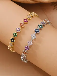Luxurious Rainbow Gemstone Bracelet, Copper Jewelry, Elegant Floral Design Accessories for Women & Girls, Perfect Gift Idea, Exquisite Trendy Bracelet