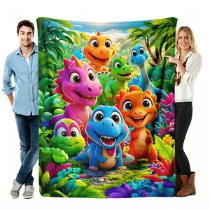 Cute Cartoon Plush Portable Throw Blankets - Soft, Funny, Cozy, Lightweight Sofa Cover - Warm Birthday Gift - Features Dinosaur, Highland Cow, 6-Day Star, Tiger Skull Designs