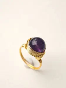 Handmade Wire-Wrapped Natural Gemstone Ring, Retro Luxury Style, Agate Turquoise Lapis Lazuli Beads, Unique Statement Accessory