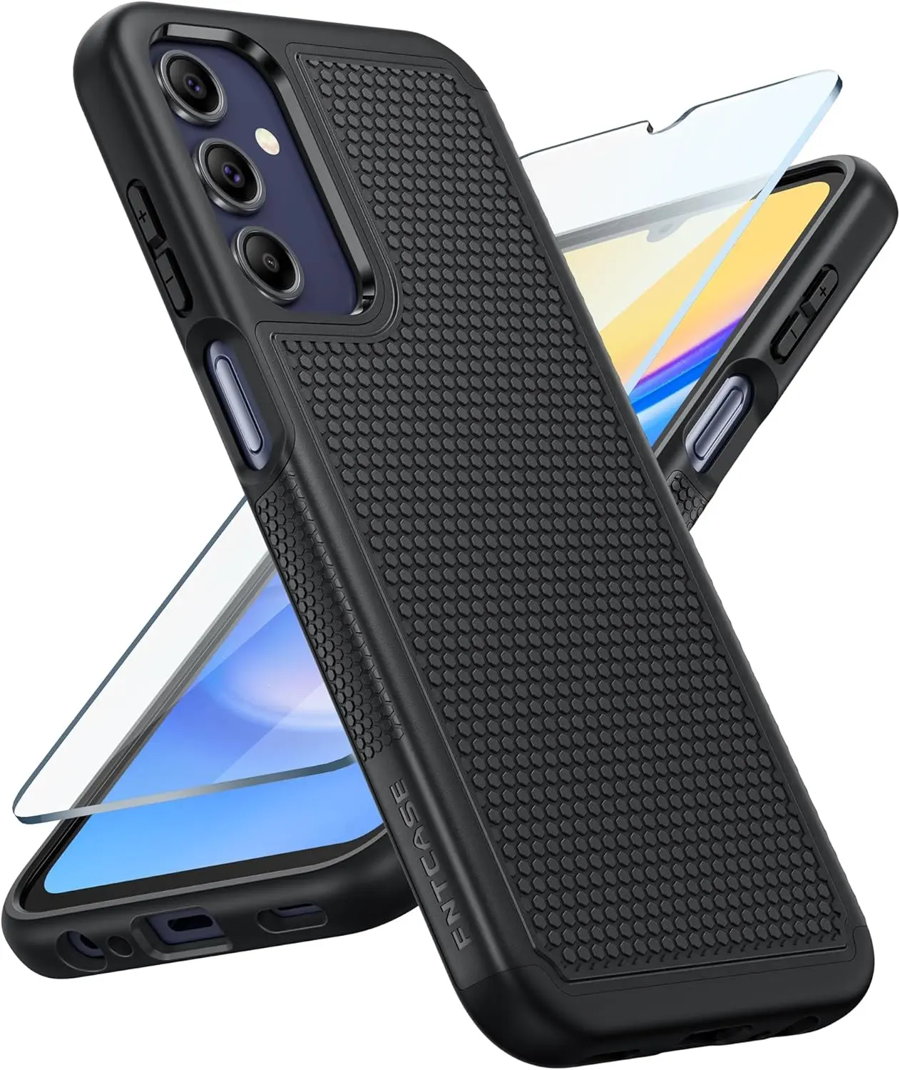 Galaxy A15-5G Phone Case - Samsung A15 5G Military Grade Drop Protection, 14ft Drop Tested, Screen Protector Included, Anti-Slip Matte Textured, TPU+PC Dual Layer Shockproof Cover (Black)