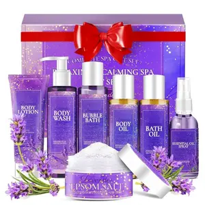 Spa Gift Basket for Women, Lavender Bath & Body Care Set, Relaxing Self Care Gifts for Mom Wife Sister, Birthday Christmas Valentines Day Spa Kit for Her