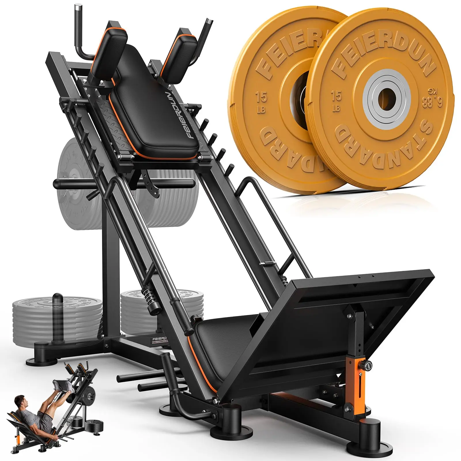 FED Fitness Feierdun Series LP1 Unisex 3-in-1 Adjustable Compact Steel Leg Press-Hack Squat Machine with Linear Bearing, Leather Accents for Home Gym Leg Day Full Lower Body Workout, Strength Training